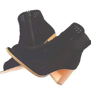 TC Perforated Black Faux Suede Open Toe Booties